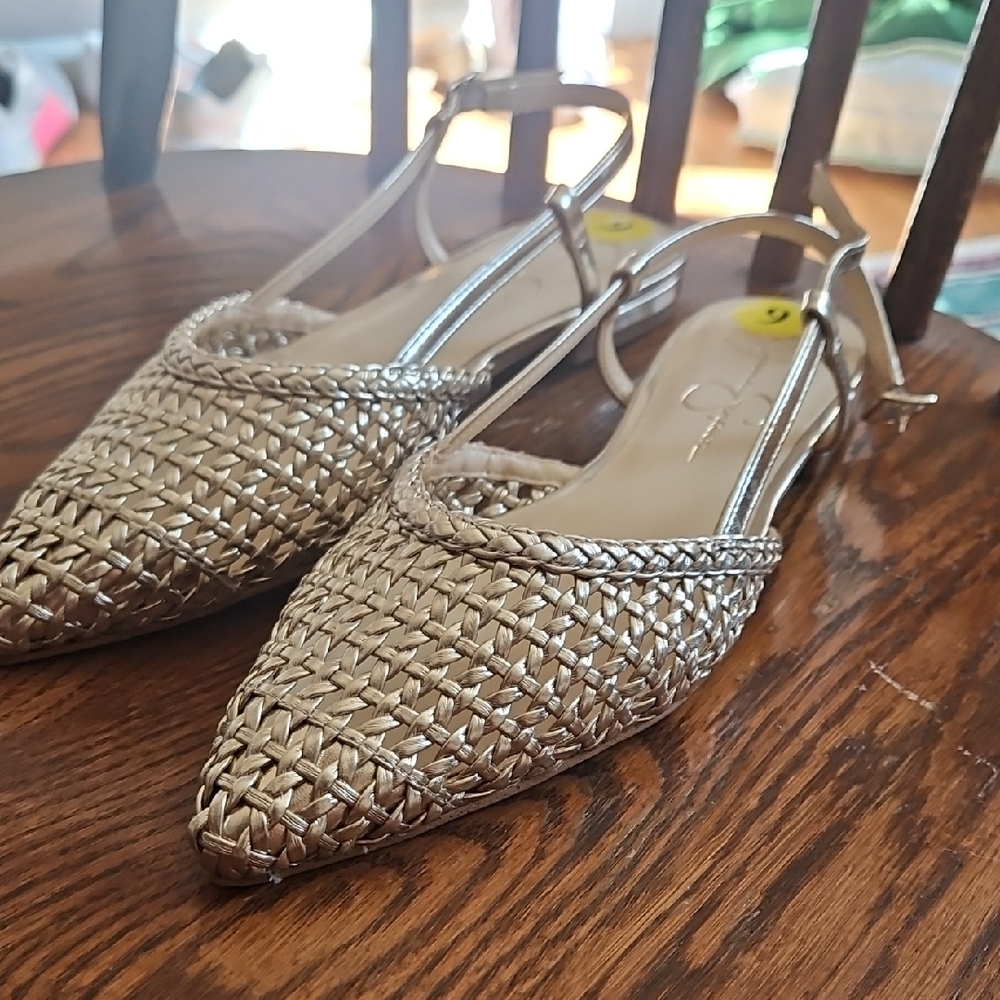 Jessica Simpson Gold Woven Slingback Flats Size 9